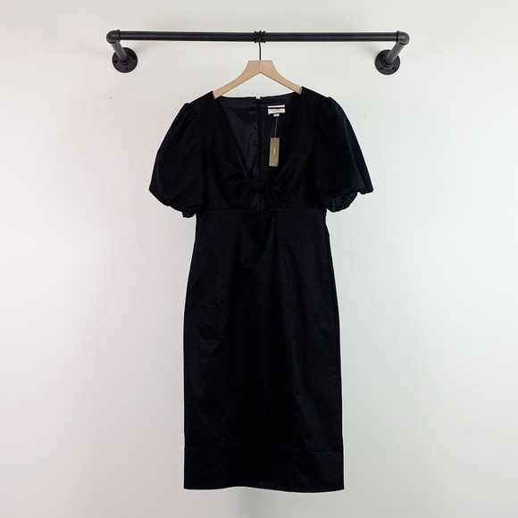 NWT J. Crew Collection Puff Sleeve Midi Dress In Cotton Poplin In Black - Picture 3 of 6